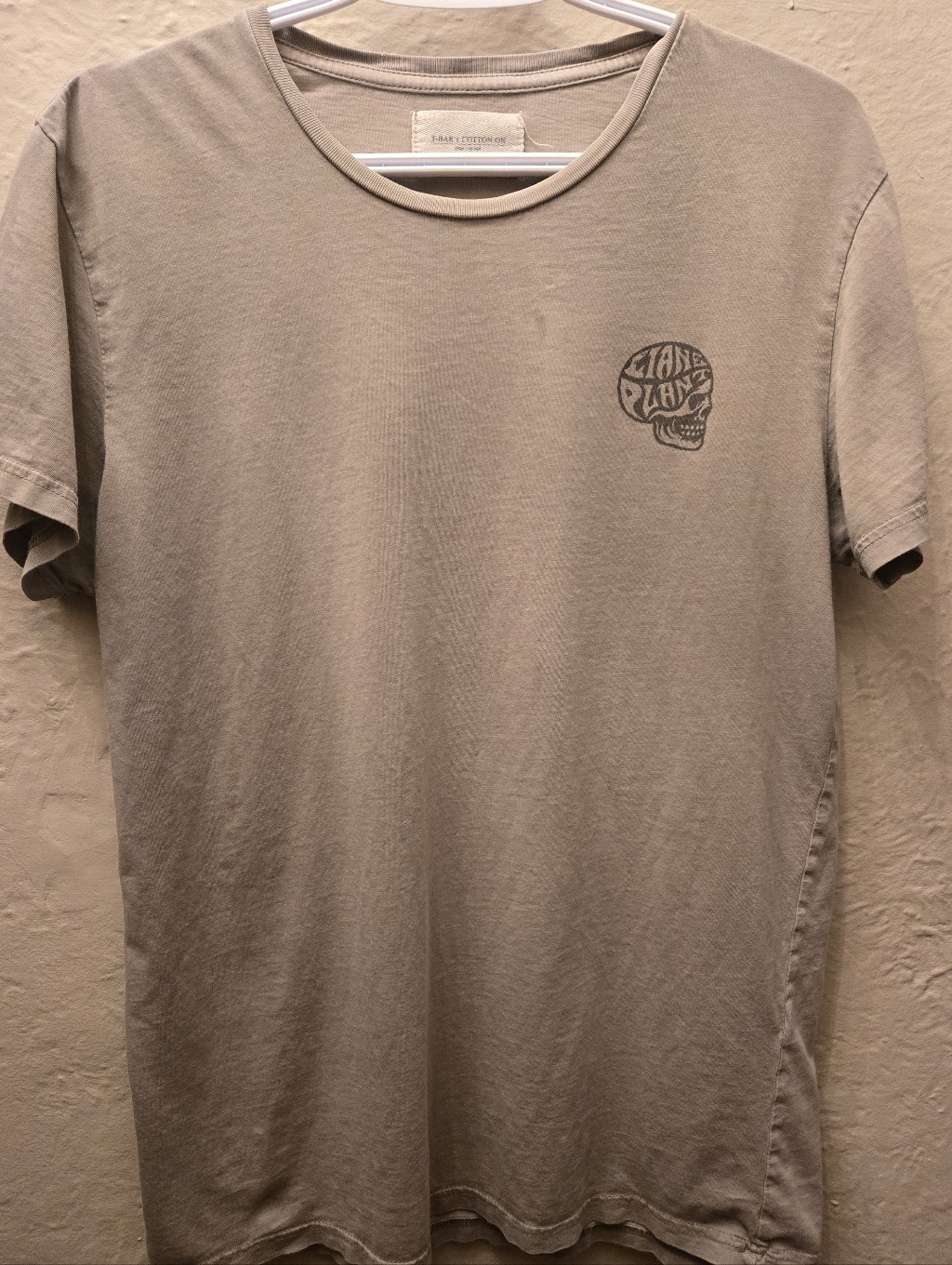T-Han Cotton Taupe Grim Reaper Graphic Tshirt Skull Back Print Washed Distressed